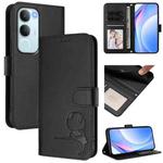 For vivo Y19s 4G / Y29 5G Litter Panda Embossing RFID Leather Phone Case with Lanyard(Black)