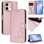 For vivo Y28 4G Litter Panda Embossing RFID Leather Phone Case with Lanyard(Pink)