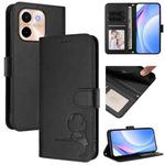 For vivo Y28 4G Litter Panda Embossing RFID Leather Phone Case with Lanyard(Black)