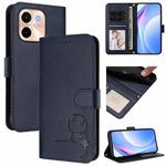 For vivo Y28 4G Litter Panda Embossing RFID Leather Phone Case with Lanyard(Blue)