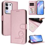 For vivo Y29 4G / T4x / Y300t / iQOO Z10x Litter Panda Embossing RFID Leather Phone Case with Lanyard(Pink)