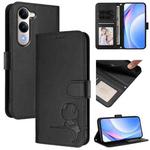 For vivo Y29s 5G / Y04 5G Litter Panda Embossing RFID Leather Phone Case with Lanyard(Black)