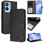 For vivo Y56 / Y16 / Y02s Litter Panda Embossing RFID Leather Phone Case with Lanyard(Black)