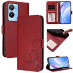 For vivo Y56 / Y16 / Y02s Litter Panda Embossing RFID Leather Phone Case with Lanyard(Wine Red)