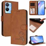 For vivo Y56 / Y16 / Y02s Litter Panda Embossing RFID Leather Phone Case with Lanyard(Brown)