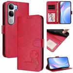 For vivo Y300 / V40 Lite 5G IDN Litter Panda Embossing RFID Leather Phone Case with Lanyard(Rose Red)
