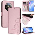 For Realme 13 4G / 12 4G / 12+ / P1 Litter Panda Embossing RFID Leather Phone Case with Lanyard(Pink)