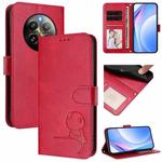 For Realme 13 4G / 12 4G / 12+ / P1 Litter Panda Embossing RFID Leather Phone Case with Lanyard(Rose Red)