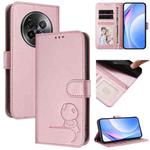 For Realme 13+ Litter Panda Embossing RFID Leather Phone Case with Lanyard(Pink)