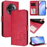 For Realme 13+ Litter Panda Embossing RFID Leather Phone Case with Lanyard(Rose Red)