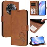 For Realme 13+ Litter Panda Embossing RFID Leather Phone Case with Lanyard(Brown)