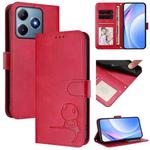 For Realme C63 4G / C61 / C61 India Litter Panda Embossing RFID Leather Phone Case with Lanyard(Rose Red)