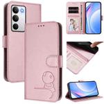 For Realme C71 4G Litter Panda Embossing RFID Leather Phone Case with Lanyard(Pink)
