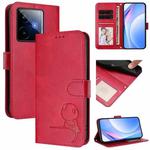 For Realme GT7 5G India Litter Panda Embossing RFID Leather Phone Case with Lanyard(Rose Red)