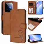 For Realme GT7 5G India Litter Panda Embossing RFID Leather Phone Case with Lanyard(Brown)