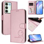 For Realme V70 5G / 14x Global / C75 5G Litter Panda Embossing RFID Leather Phone Case with Lanyard(Pink)