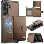 For Samsung Galaxy S24 FE 5G JEEHOOD J09 Buckle Card Bag MagSafe Magnetic Style RFID Leather Phone Case(Brown)