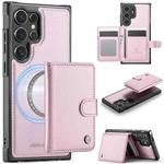For Samsung Galaxy S24 Ultra 5G JEEHOOD J09 Buckle Card Bag MagSafe Magnetic Style RFID Leather Phone Case(Pink)