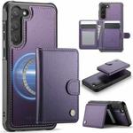For Samsung Galaxy S23+ 5G JEEHOOD J09 Buckle Card Bag MagSafe Magnetic Style RFID Leather Phone Case(Purple)