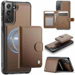 For Samsung Galaxy S21 FE 5G JEEHOOD J09 Buckle Card Bag MagSafe Magnetic Style RFID Leather Phone Case(Brown)