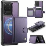 For Samsung Galaxy S20 Ultra 5G JEEHOOD J09 Buckle Card Bag MagSafe Magnetic Style RFID Leather Phone Case(Purple)