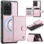 For Samsung Galaxy S20 Ultra 5G JEEHOOD J09 Buckle Card Bag MagSafe Magnetic Style RFID Leather Phone Case(Pink)