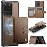 For Samsung Galaxy S20 Ultra 5G JEEHOOD J09 Buckle Card Bag MagSafe Magnetic Style RFID Leather Phone Case(Brown)
