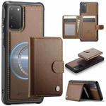 For Samsung Galaxy S20 JEEHOOD J09 Buckle Card Bag MagSafe Magnetic Style RFID Leather Phone Case(Brown)