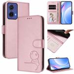 For Motorola Moto G85 5G Litter Panda Embossing RFID Leather Phone Case with Lanyard(Pink)