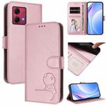 For Motorola Moto G84 5G Litter Panda Embossing RFID Leather Phone Case with Lanyard(Pink)