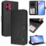 For Motorola Moto G84 5G Litter Panda Embossing RFID Leather Phone Case with Lanyard(Black)