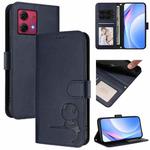 For Motorola Moto G84 5G Litter Panda Embossing RFID Leather Phone Case with Lanyard(Blue)