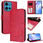 For Motorola Moto G75 5G Litter Panda Embossing RFID Leather Phone Case with Lanyard(Rose Red)