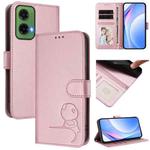 For Motorola Moto G35 5G Litter Panda Embossing RFID Leather Phone Case with Lanyard(Pink)