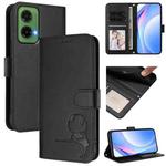For Motorola Moto G35 5G Litter Panda Embossing RFID Leather Phone Case with Lanyard(Black)