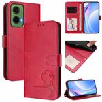 For Motorola Moto G35 5G Litter Panda Embossing RFID Leather Phone Case with Lanyard(Rose Red)