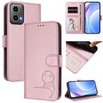 For Motorola Moto G34 5G Litter Panda Embossing RFID Leather Phone Case with Lanyard(Pink)
