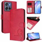 For Motorola Moto G Stylus 5G 2025 Litter Panda Embossing RFID Leather Phone Case with Lanyard(Rose Red)