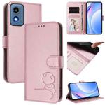 For Motorola Moto G Play 5G 2024 Litter Panda Embossing RFID Leather Phone Case with Lanyard(Pink)