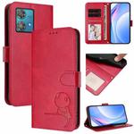 For Motorola Edge 40 Neo Litter Panda Embossing RFID Leather Phone Case with Lanyard(Rose Red)