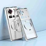 For ZTE nubia Z70 Ultra Irregular Alloy Frame Fosted Translucent MagSafe Phone Case(Silver)