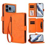 For iPhone 17 Pro Max Butterfly Love Flower Multi-card Zipper Wallet Leather Phone Case(Orange)
