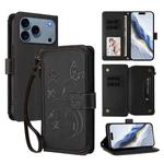 For iPhone 17 Pro Butterfly Love Flower Multi-card Zipper Wallet Leather Phone Case(Black)