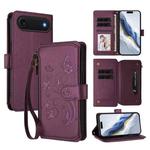 For iPhone 17 Air Butterfly Love Flower Multi-card Zipper Wallet Leather Phone Case(Dark Purple)