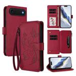 For iPhone 17 Air Butterfly Love Flower Multi-card Zipper Wallet Leather Phone Case(Wine Red)
