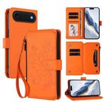 For iPhone 17 Air Butterfly Love Flower Multi-card Zipper Wallet Leather Phone Case(Orange)