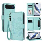For iPhone 17 Air Butterfly Love Flower Multi-card Zipper Wallet Leather Phone Case(Mint Green)