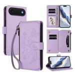 For iPhone 17 Air Butterfly Love Flower Multi-card Zipper Wallet Leather Phone Case(Light Purple)