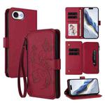 For iPhone 16e Butterfly Love Flower Multi-card Zipper Wallet Leather Phone Case(Wine Red)