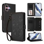 For iPhone 16 Butterfly Love Flower Multi-card Zipper Wallet Leather Phone Case(Black)